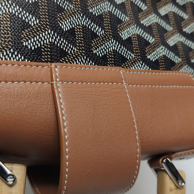 Goyard Saigon Mini Brown Canvas and Leather Wooden Top Handle Crossbody Bag