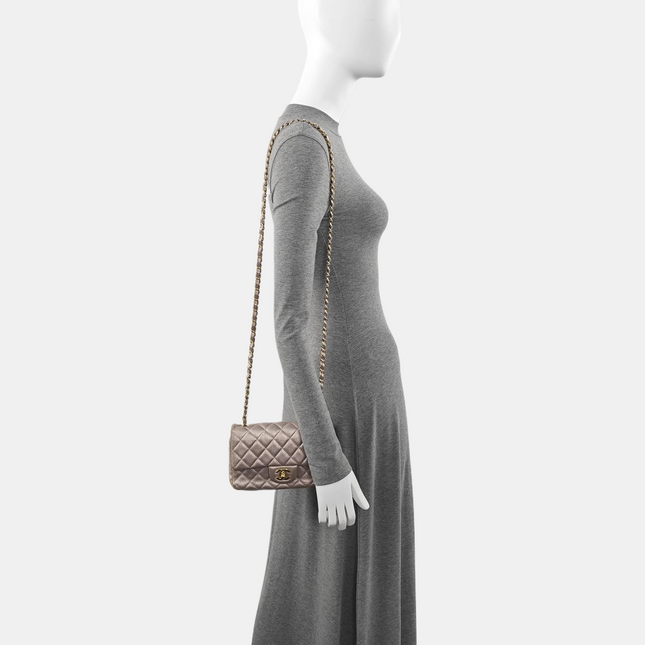Chanel Classic Flap Mini Metallic Pink Lambskin Leather Gold Hardware