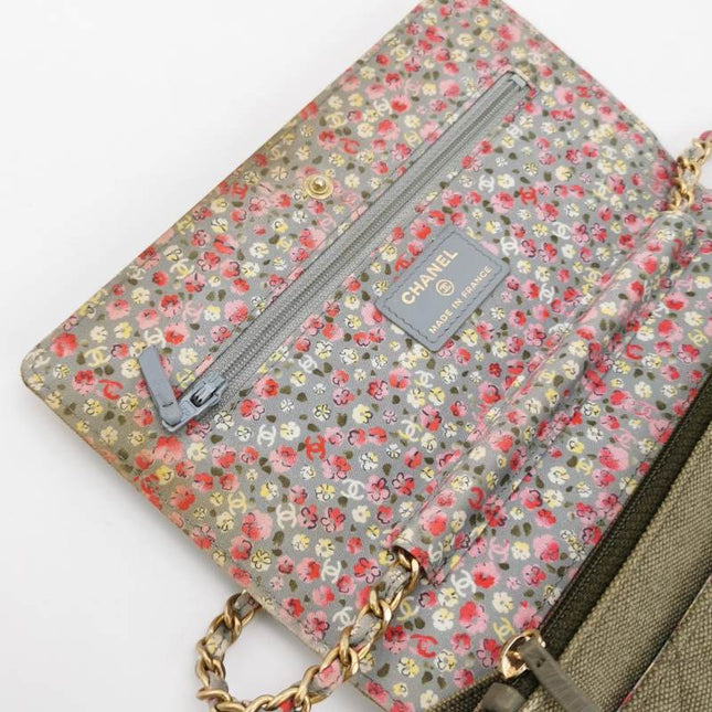 Chanel Wallet on Chain Khaki Quilted Canvas Coco Cuba Charms 2017