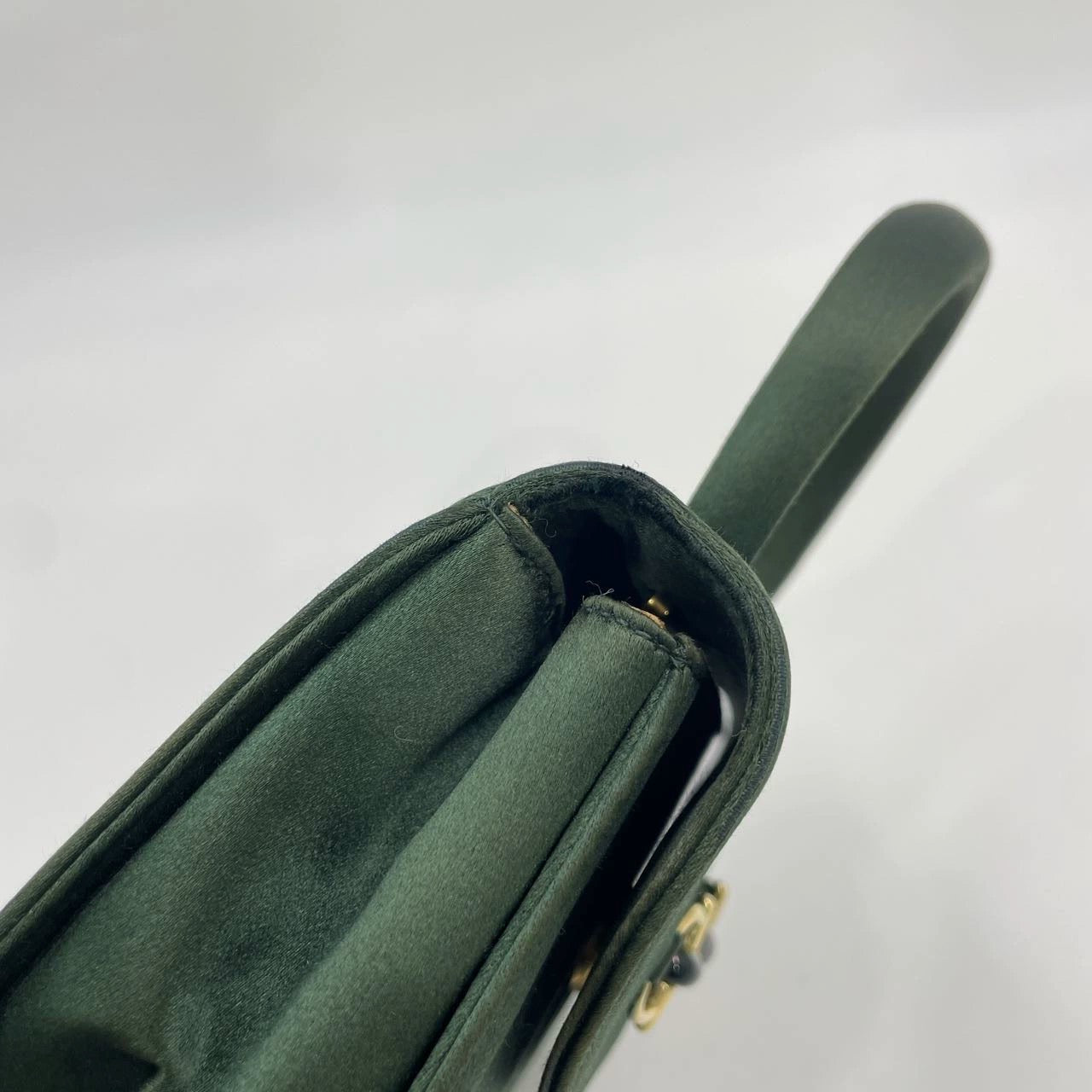 Gucci Horsebit Night Super Mini Green Satin Top Handle Bag with Strap