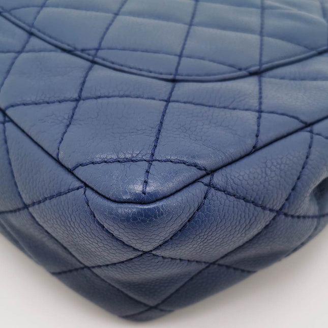 Sold Chanel Classic Flap Large Navy Blue Caviar Leather Silver-tone Hardware