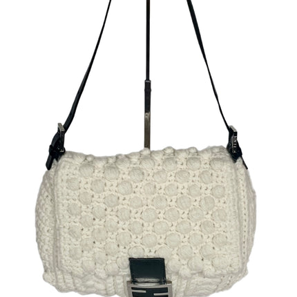 Fendi Mamma Baguette White Wool Pom pom-Luxbags