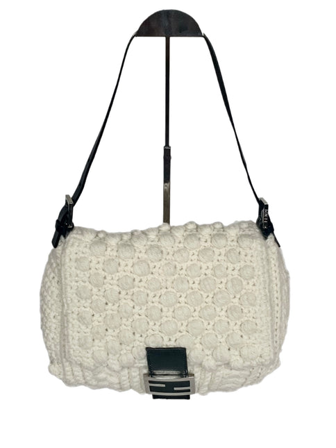 Fendi Mamma Baguette White Wool Pom pom-Luxbags