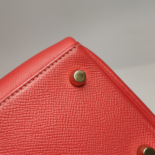 Hermes Kelly 28 Retourne Calfskin Leather Rose Exterior Brown Interior Gold Hardware Double Ring