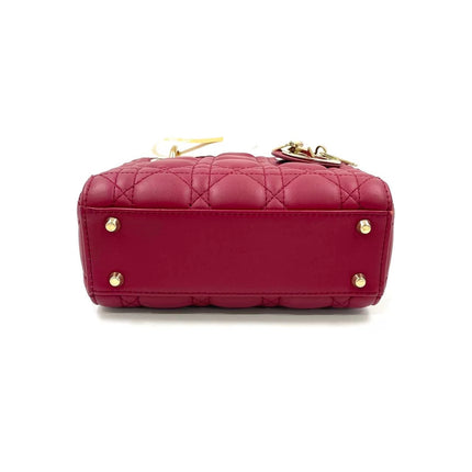 Lady Dior Mini 2020 Dark Red Lambskin Leather Gold HW Chain Strap
