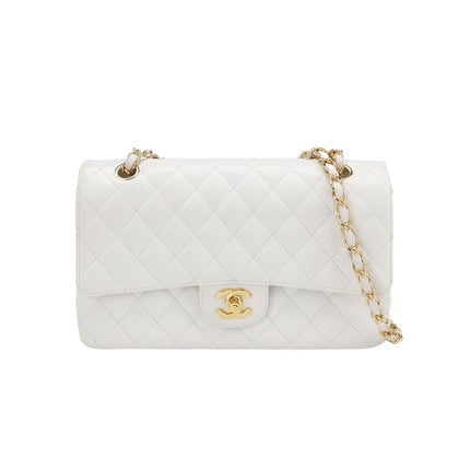 Chanel Classic Flap Medium 2010 White Caviar Leather Gold Hardware-Luxbags