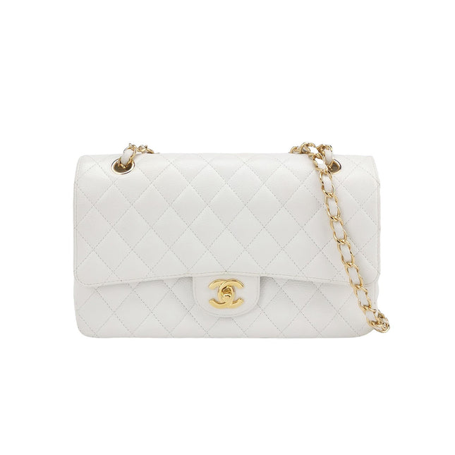 Chanel Classic Flap Medium 2010 White Caviar Leather Gold Hardware