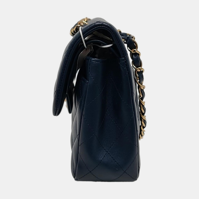 Chanel Classic Flap Small Navy Lambskin Leather Gold Hardware