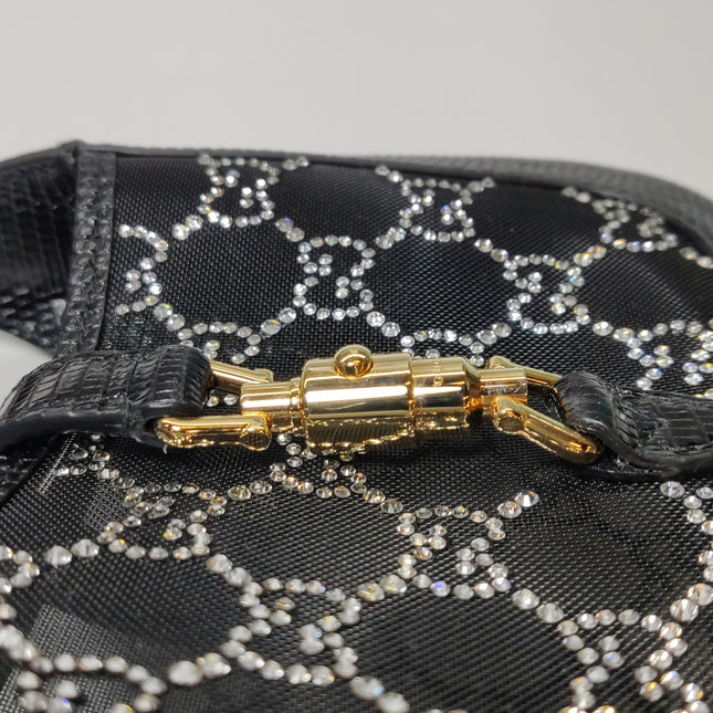 Gucci Jackie 1961 Mini Black Lizard Skin Mesh with Crystals Chain Strap