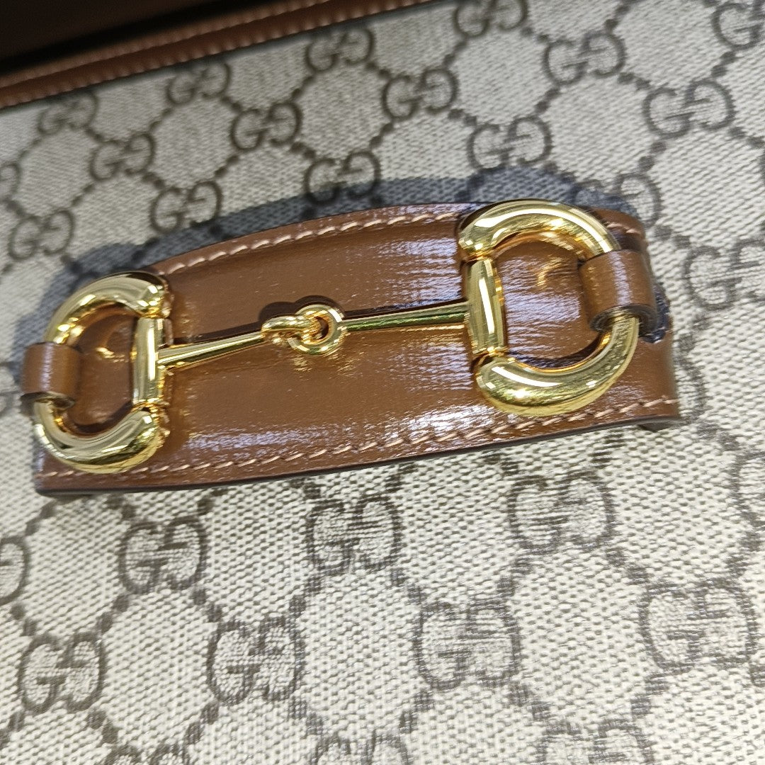 Gucci 1955 Horsebit Bag Tan Brown Small Leather Canvas Monogram