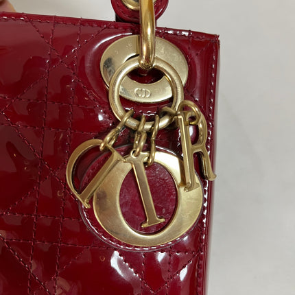 Lady Dior Mini Handbag 2019 Burgundy Red Patent Leather Gold-tone Chain Strap