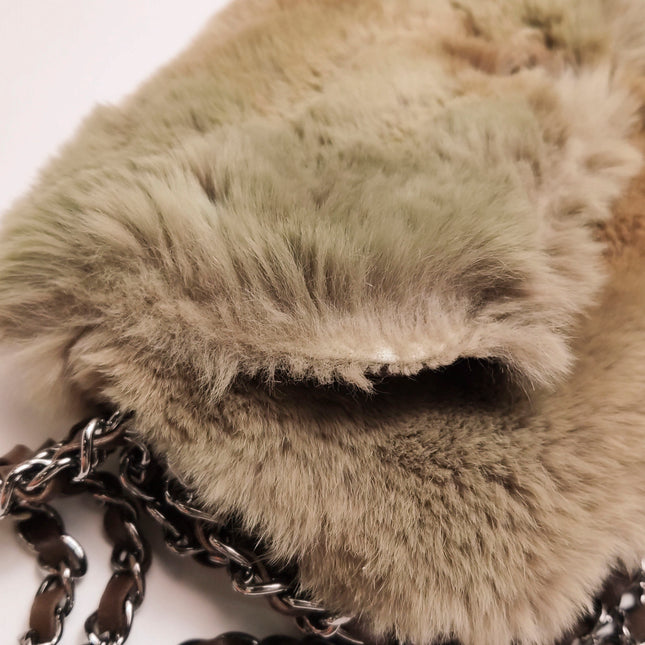 Chanel Fur Flap Bag Brown Grey Chincilla Bag Multi-Layer Chain