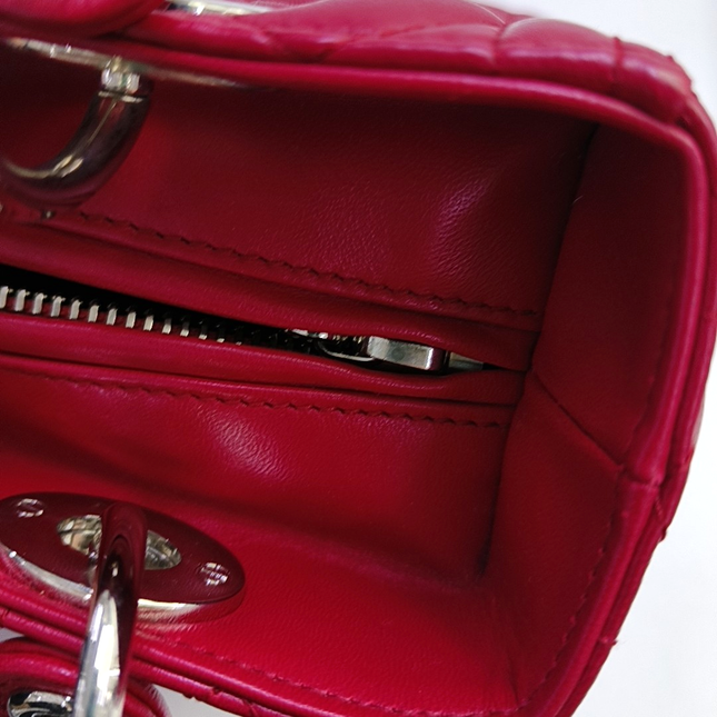 Lady Dior Medium Red Lambskin Leather Gold Hardware Leather Strap