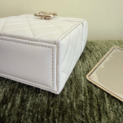 Chanel 22p Mini White Quilted Lambskin Box Clutch Crossbody Bag