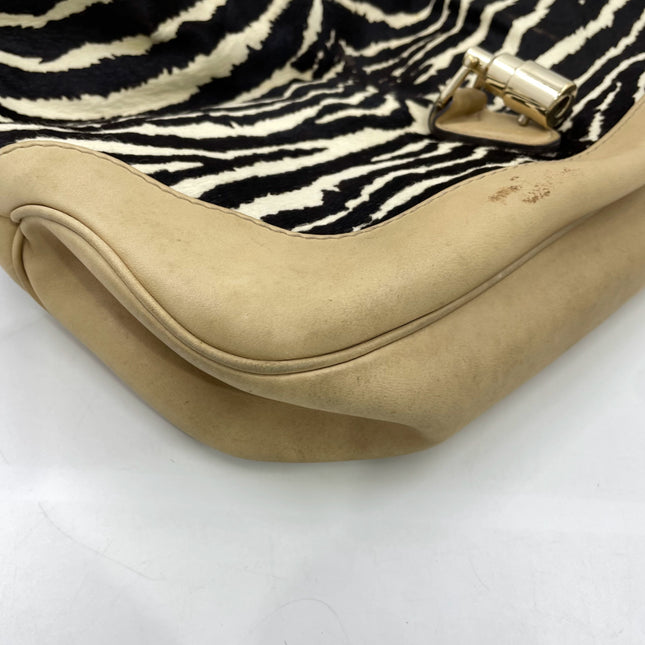 Gucci Jackie Soft Medium Zebra Print Pony-style Calfskin and Beige Suede Silver HW