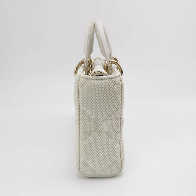 Sold Lady D-Joy Mini Handbag Microcannage Technical Fabric White with Two Straps