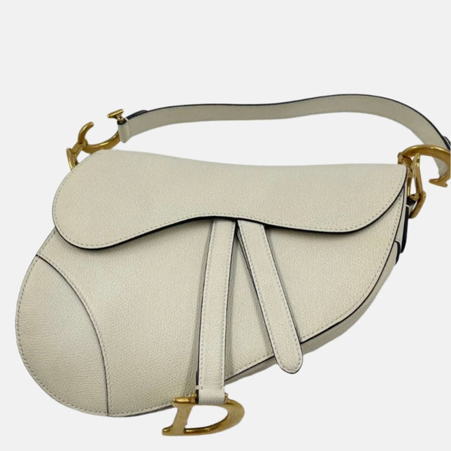 Dior Saddle Medium 2019 White Grained Leather Handbag-Luxbags