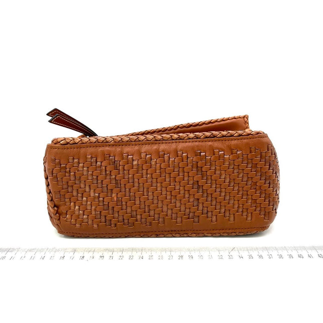 Loewe Puzzle Small Leather Woven Caramel Tan Crossbody Bag
