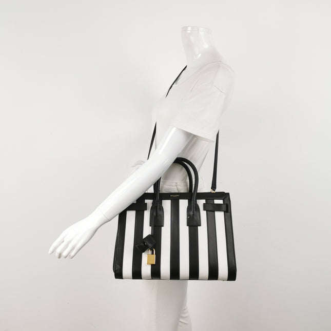 Saint Laurent Sac De Jour Small Black and White Striped Leather Handbag