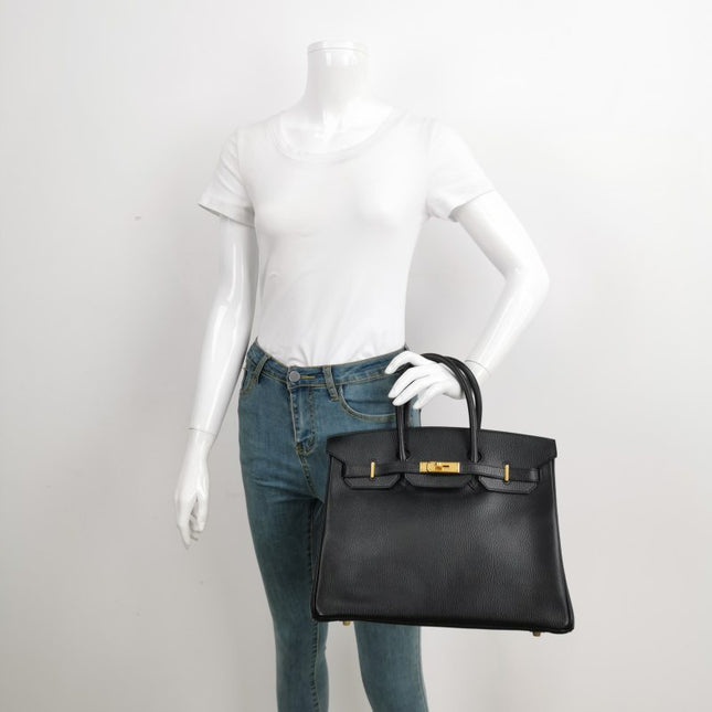 Hermes Birkin 35 Black Calfskin Leather Gold Hardware 1997