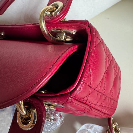 Lady Dior Mini Burgundy Lambskin Leather Gold HW Chain Strap