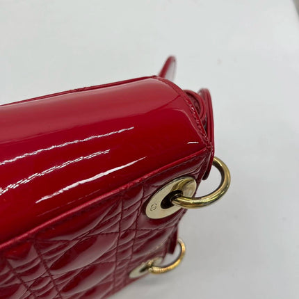 Lady Dior Patent Leather Red Mini handbag with gold hardware