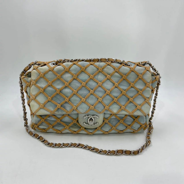 Chanel Jumbo Canebiers Net Knots Flap Blue Denim