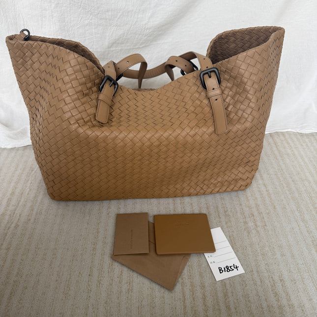 Bottega Veneta Cesta Shopper Tote Intrecciato Milk Chocolate Brown Leather Large 50cm
