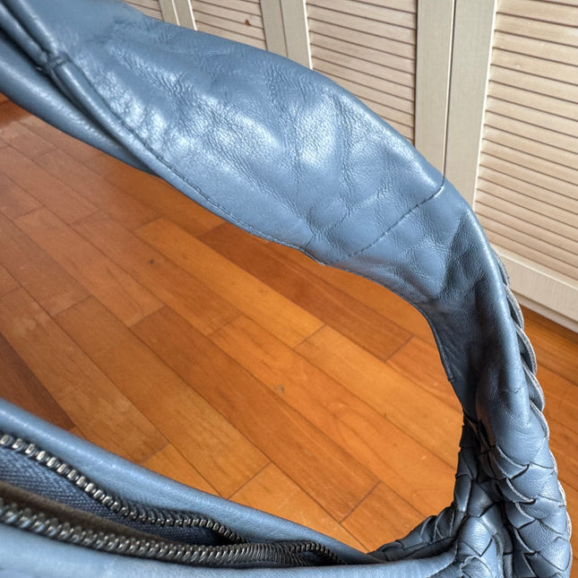 Bottega Veneta Veneta Ash Blue Navy Intrecciato Leather Bag 40cm