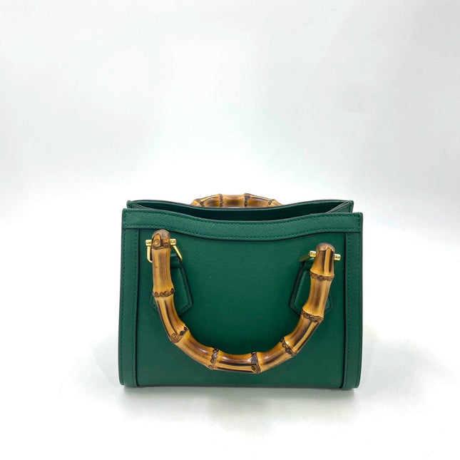 Gucci Diana Mini Green Leather Bag Bamboo Handle with Strap
