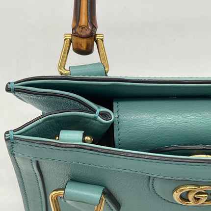 Gucci Diana Mini Blue Leather Bag Bamboo Handle with Strap