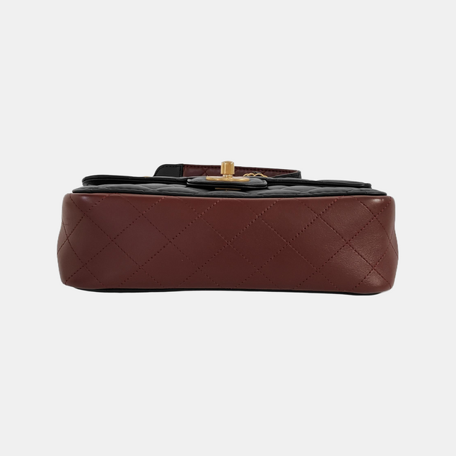 Chanel Classic Flap Rectangular Mini Black and Burgundy Lambskin Leather Gold Hardware 2020