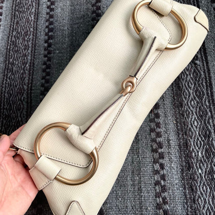 Gucci Horsebit 1955 Large White Leather Shoulder Bag