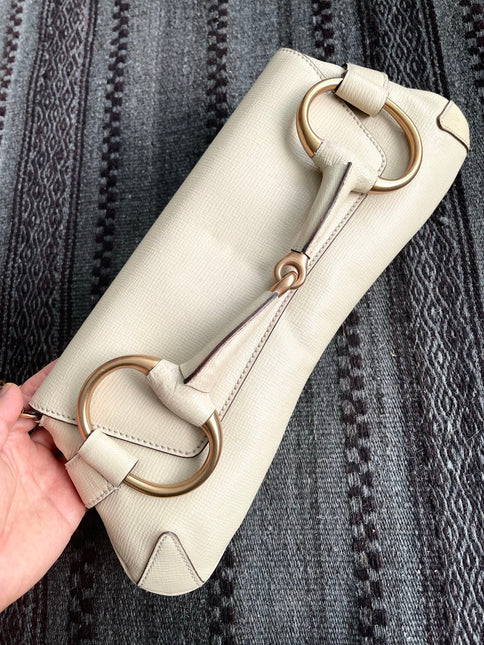 Gucci Horsebit 1955 Large White Leather Shoulder Bag