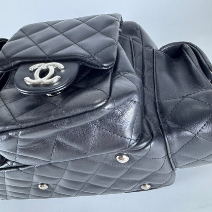 Chanel Cambon Multi-pocket Ligne Reporter Bag Medium Black Calfskin Leather White Logo