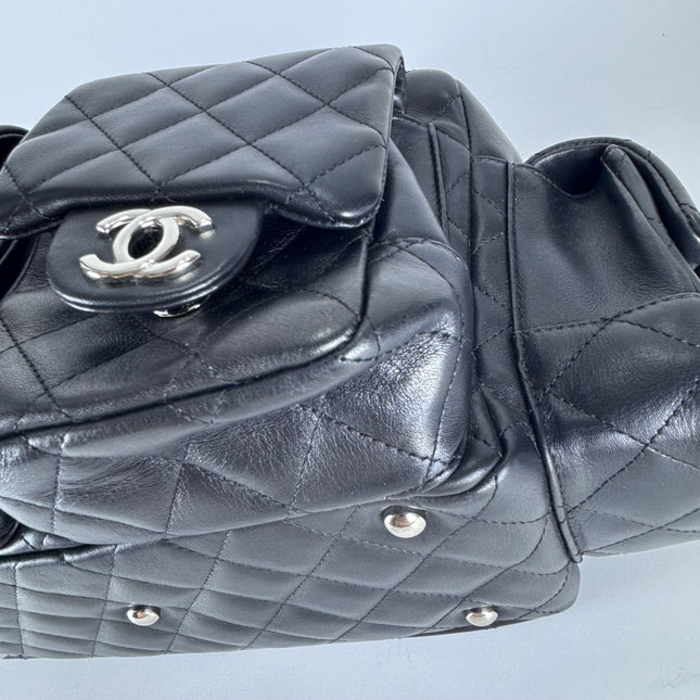 Chanel Cambon Multi-pocket Ligne Reporter Bag Medium Black Calfskin Leather White Logo