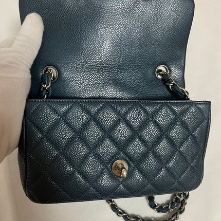 Chanel Classic Flap Rectangular Mini Navy Caviar Leather Silver Hardware 2015-16
