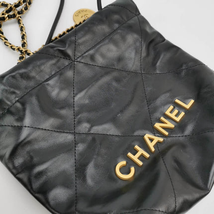 Sold Chanel 22 Hobo Bag Mini Shiny Calfskin Leather Black with Gold-tone Hardware