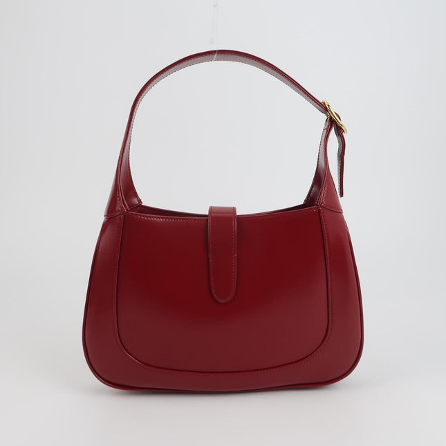 Gucci Jackie 1961 Red Burgundy Leather Bag Small with Adjustable Strap Gold Piston Lock