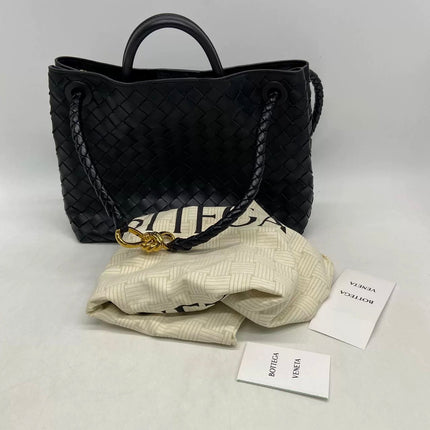 Bottega Veneta Andiamo Medium Black Intrecciato Leather Handbag