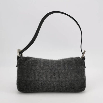 Sold Fendi Baguette Bag Grey Wool Zucca Print Shoulder Bag