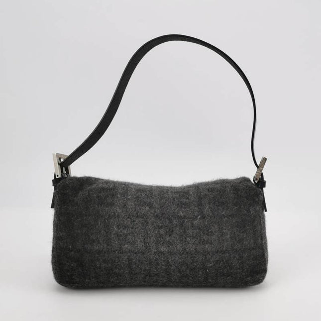 Sold Fendi Baguette Bag Grey Wool Zucca Print Shoulder Bag