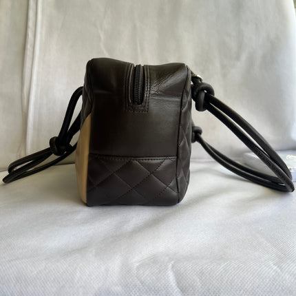 Chanel Cambon Medium Shoulder Bag Brown Calfskin Leather Snake-skin CC Logo Black Double Strap