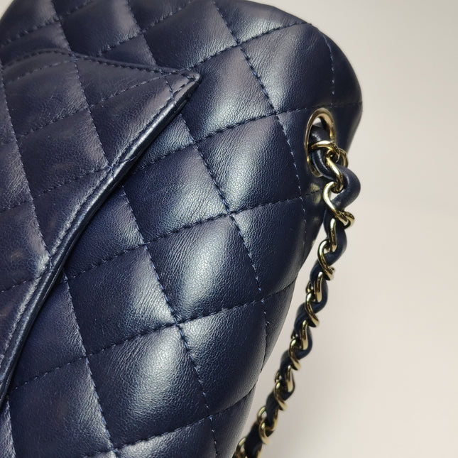 Chanel Classic Flap Mini Rectangular Navy Lambskin Leather Gold Hardware Microchip