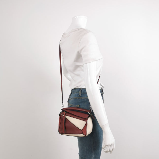 Sold Loewe Puzzle Mini Multicolor Burgundy Calfskin Leather Crossbody Bag