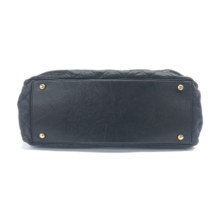 Chanel Shiva Tote Black Quilted Shiny Caviar Leather Gold Hardware