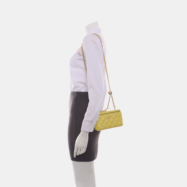 Sold Chanel Vanity Case Mini Lambskin Leather Yellow Gold Ball Adjustable Strap, Chip