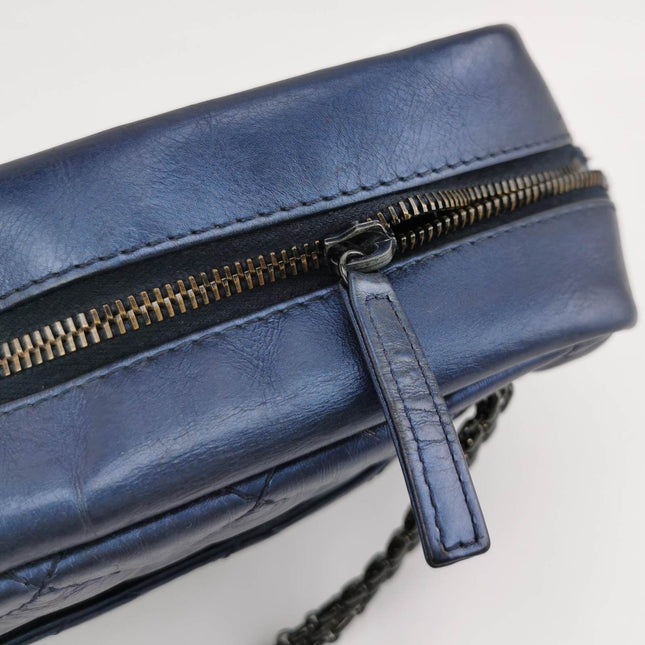 Sold Chanel 2008 Metallic Aged Calfskin Quilted Small 2.55 Mademoiselle Camera Case Bag Blue