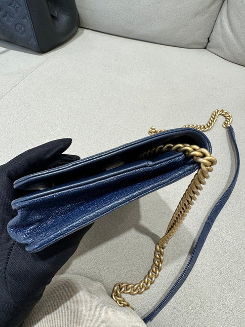 Sold Chanel Wallet on Chain WOC Boy Navy Caviar Leather with Antiqued Gold Hardware