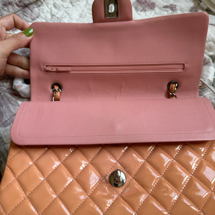 Chanel Classic Flap Medium Pink Orange Patent Leather Silver HW, 2012-2013